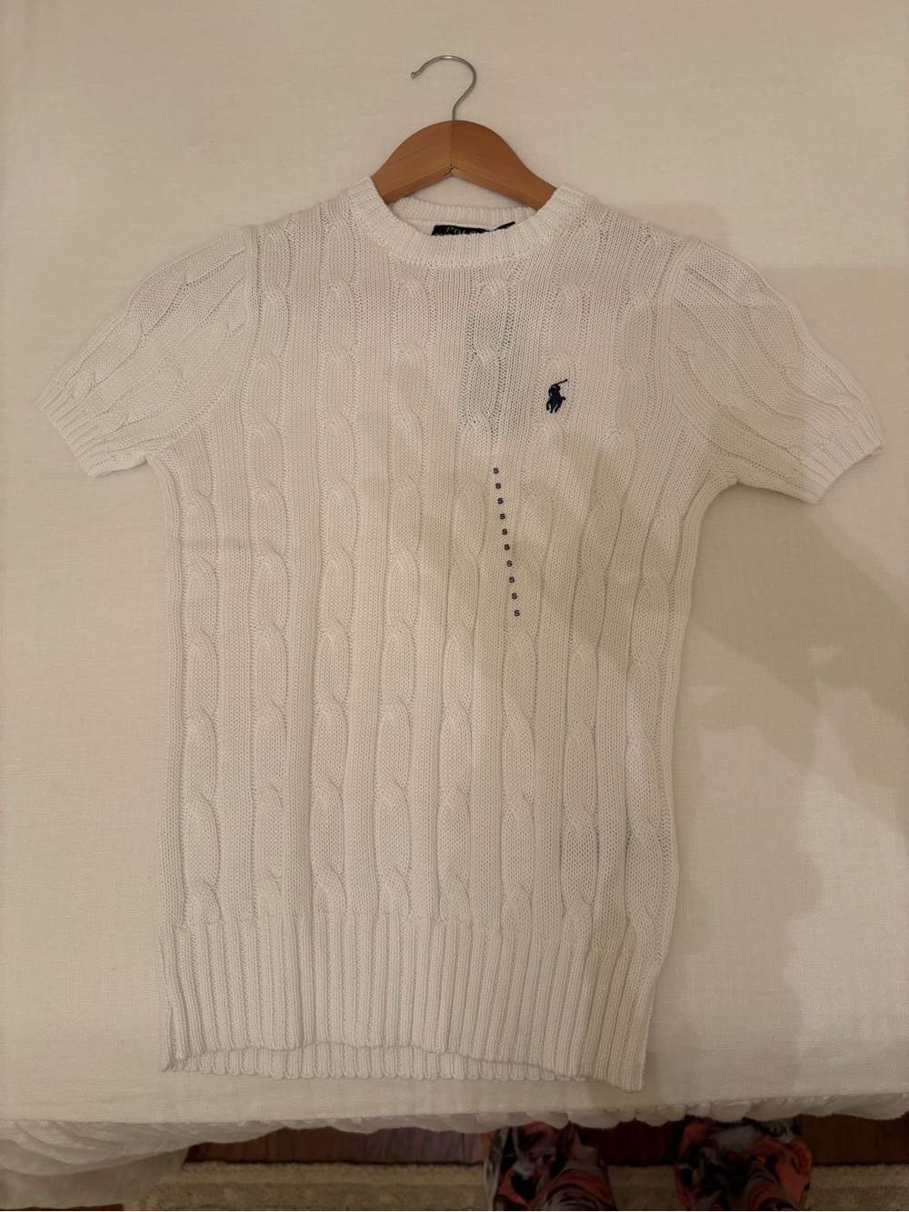 Ralph Lauren White Cable-Knit Short-Sleeve Sweater